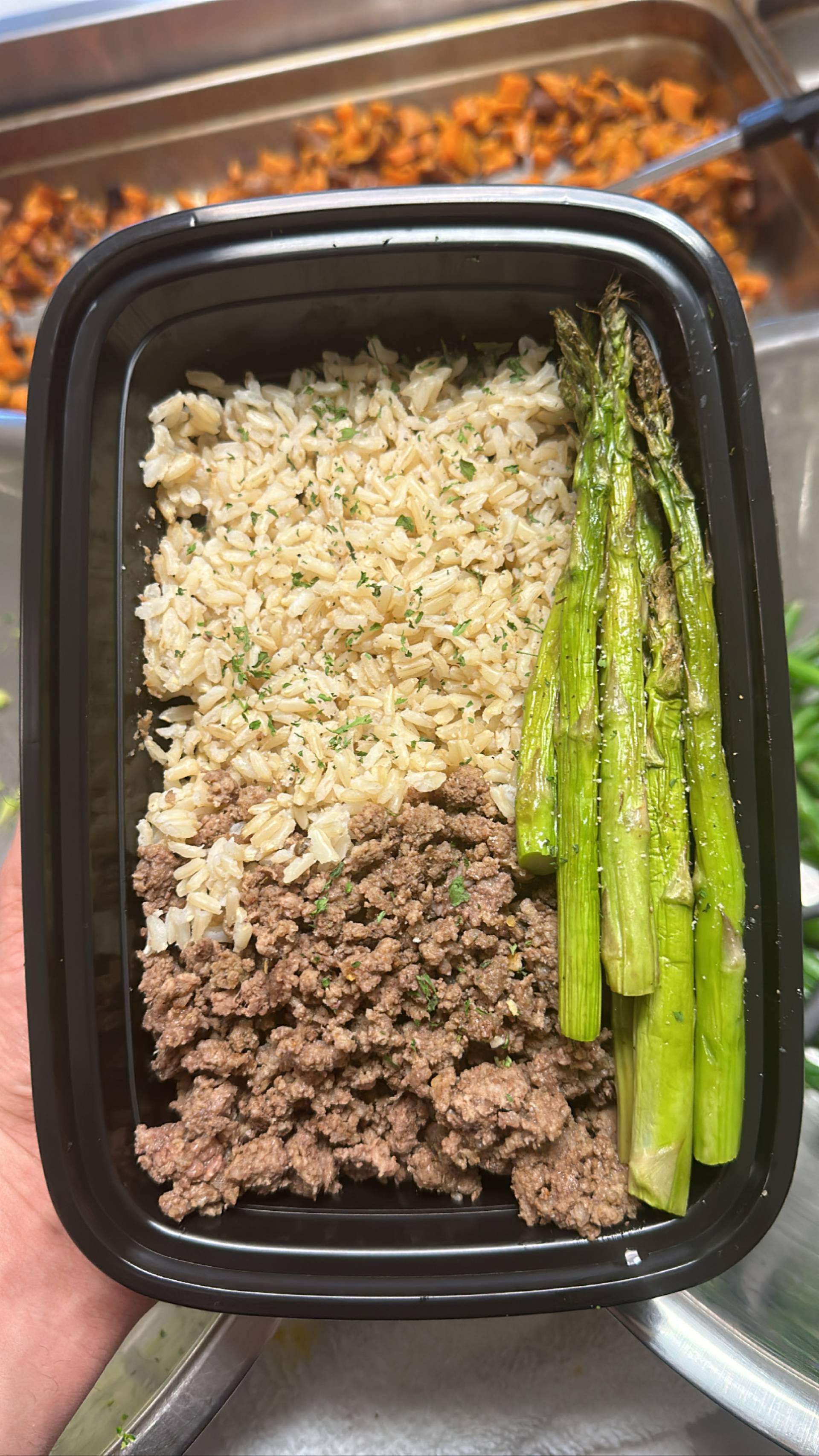 Beef + Rice ( Brown ) + Asparagus