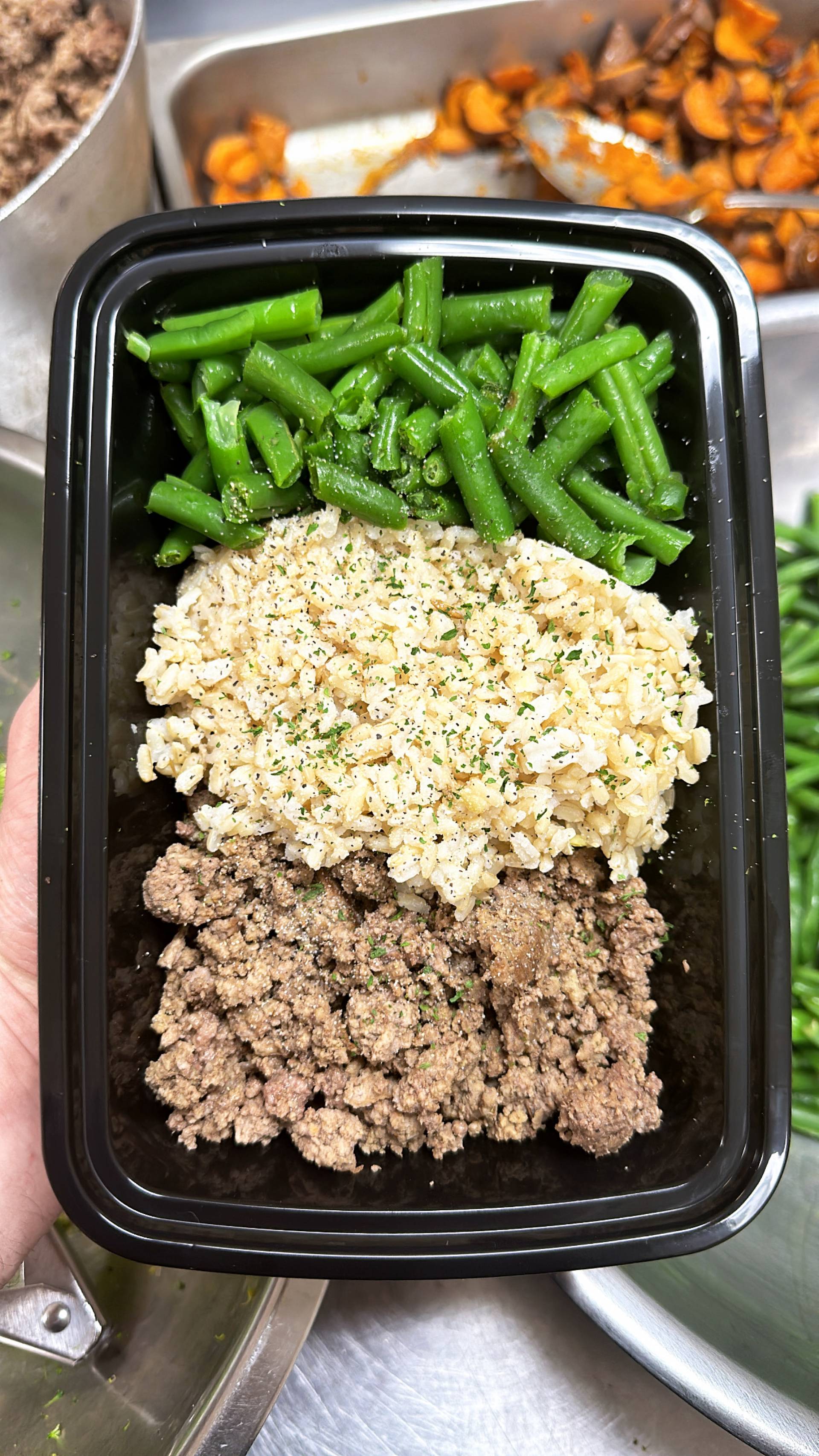 Beef + Rice ( Brown ) + Green Beans