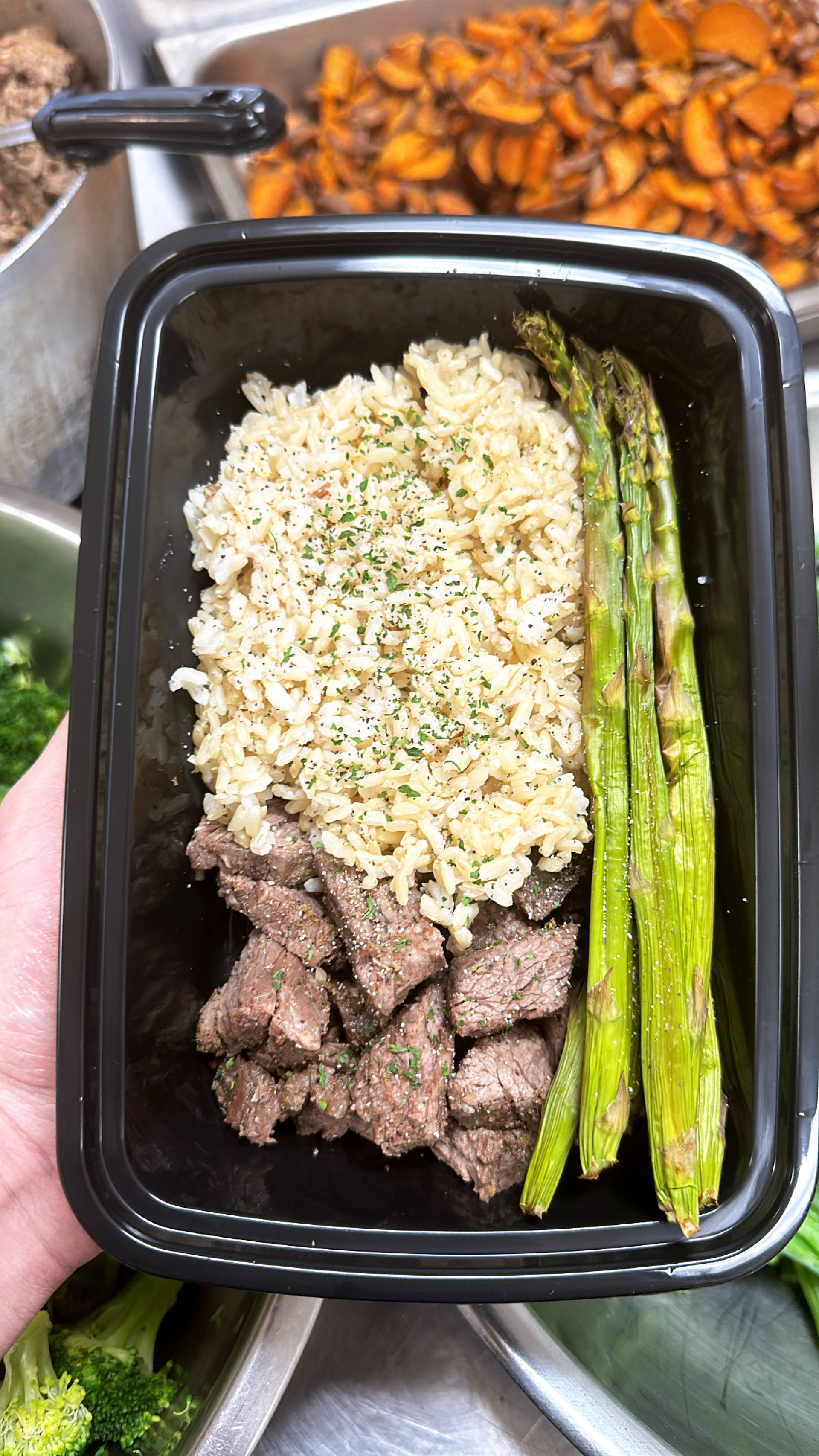 Steak + Rice (Brown) + Asparagus