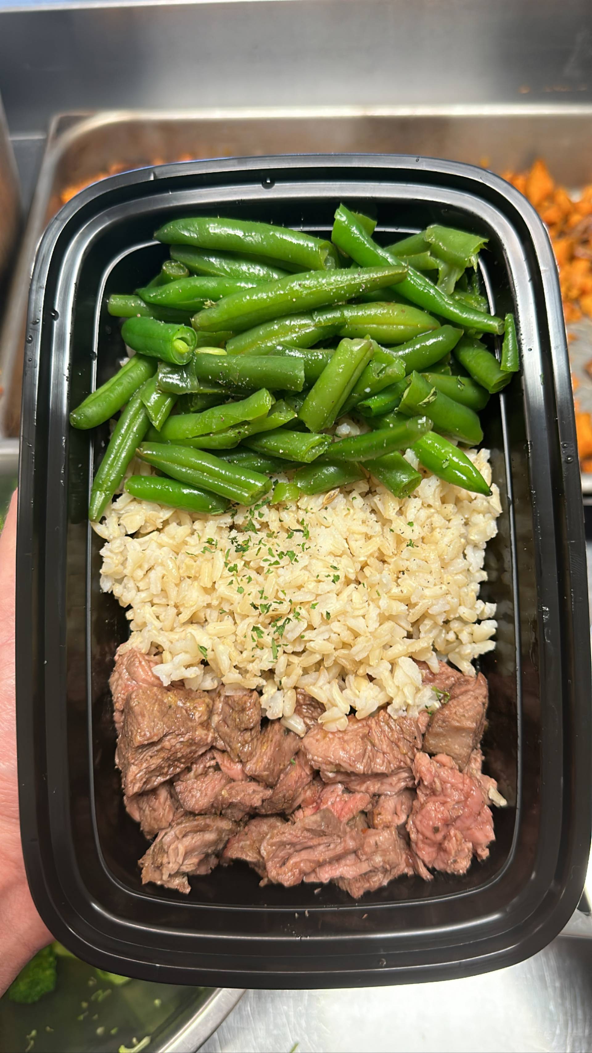 Steak + Rice (Brown) + Green Beans