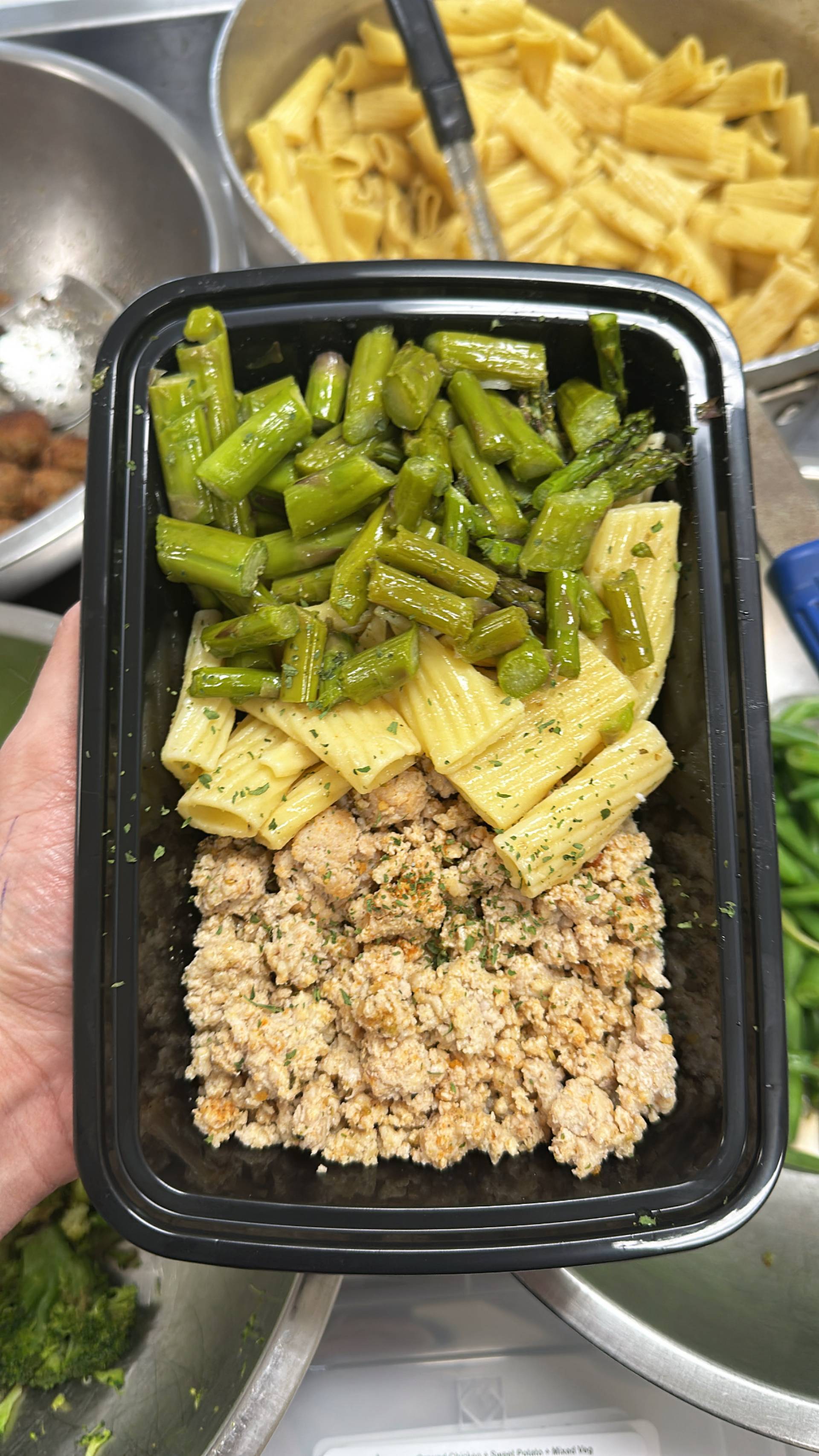 Ground Chicken + Pasta + Asparagus