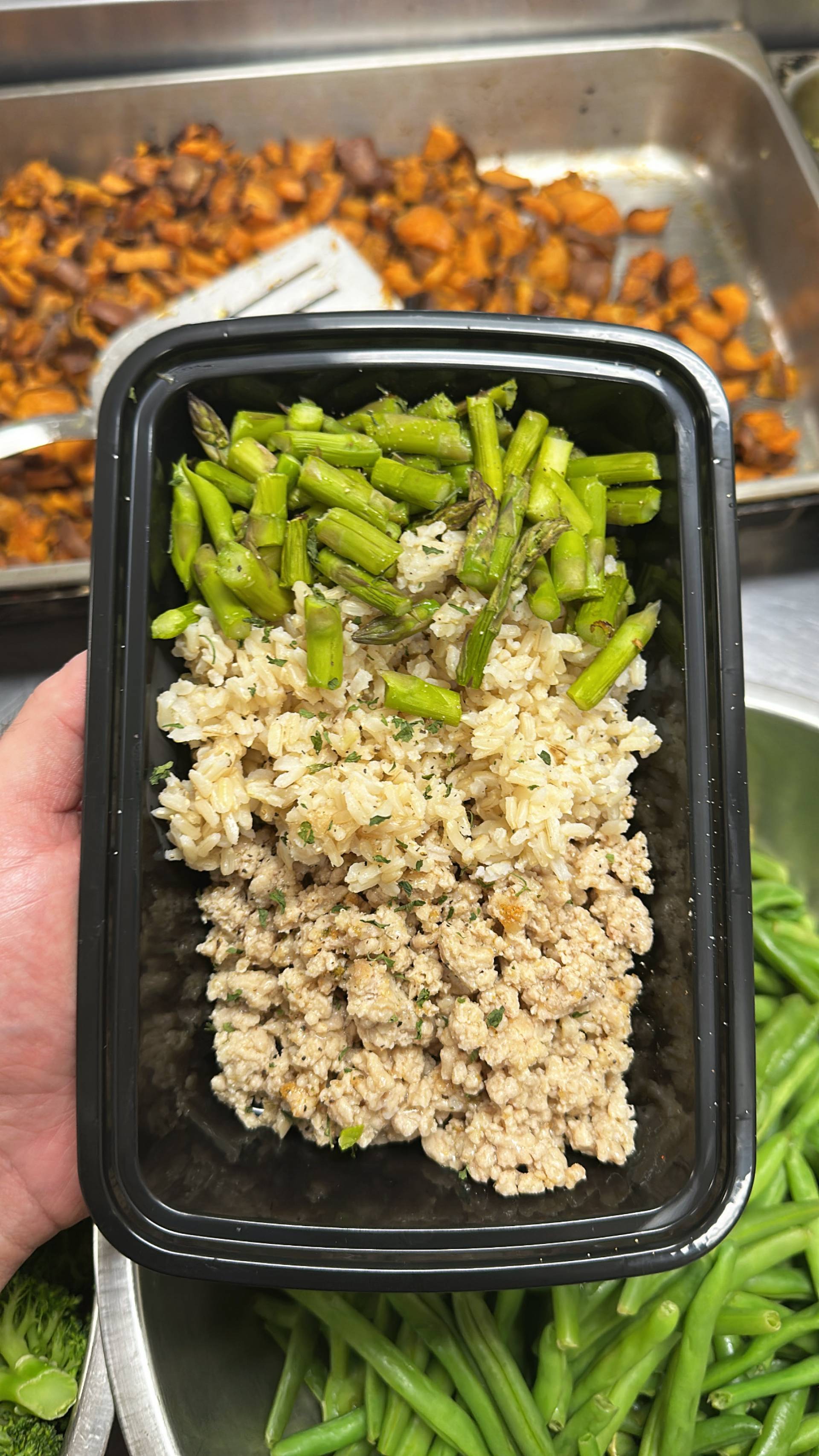 Ground Chicken + Rice ( Brown ) + Asparagus