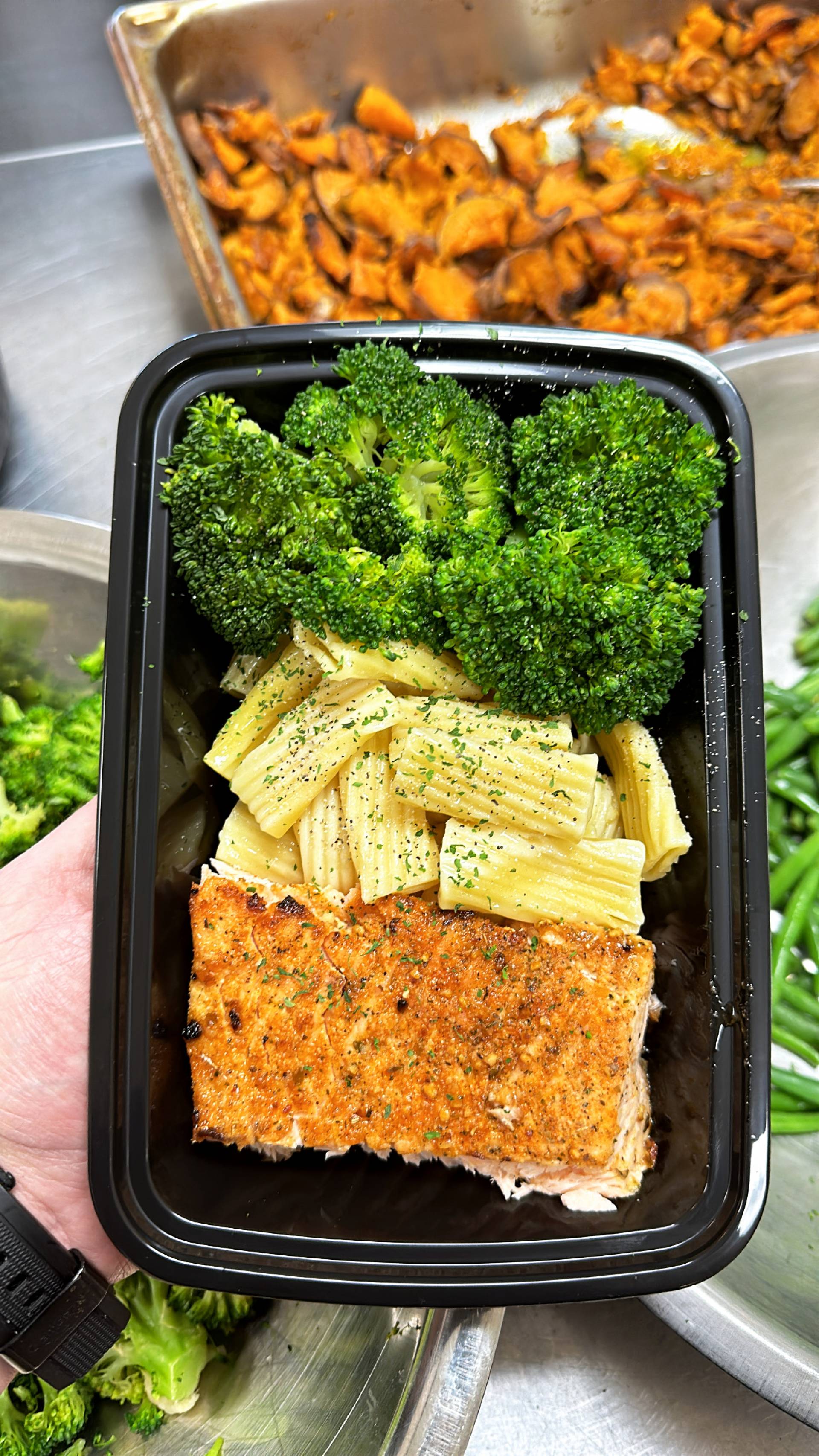 Salmon + Pasta + Broccoli